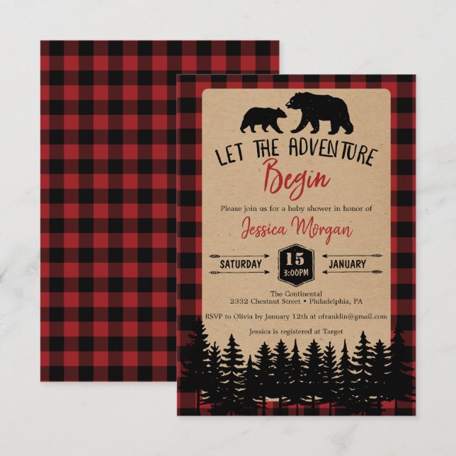 Flannel Adventure Baby Shower Invitations (Front/Back)