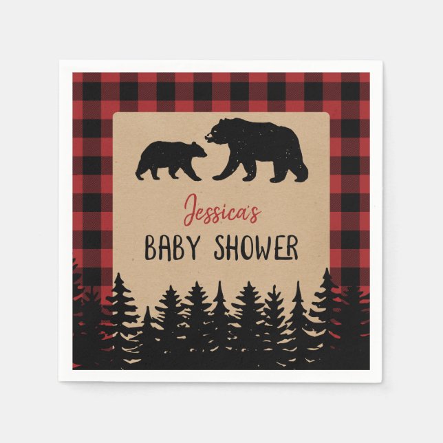 Flannel Adventure Bear Baby Shower Decor Napkins (Front)