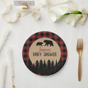 Flannel Adventure Bear Baby Shower Decor Paper Plates