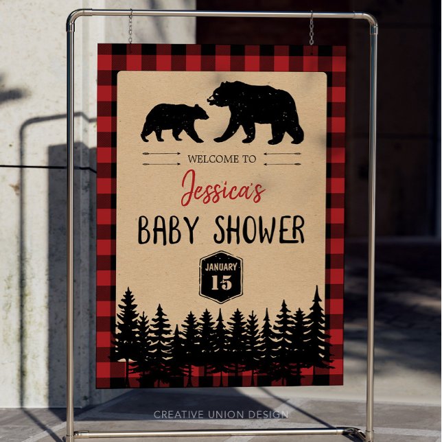 Flannel Adventure Bear Baby Shower Welcome Sign (Creator Uploaded)