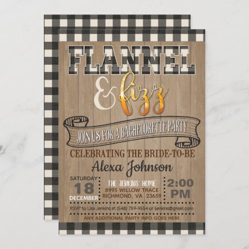 Flannel and Fizz Bachelorette Party _ White Invitation