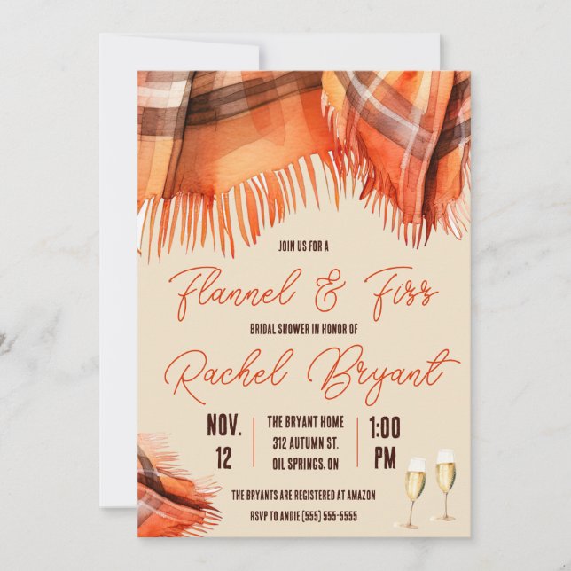 Flannel and Fizz Bridal Shower, Autumn, Orange Invitation (Front)