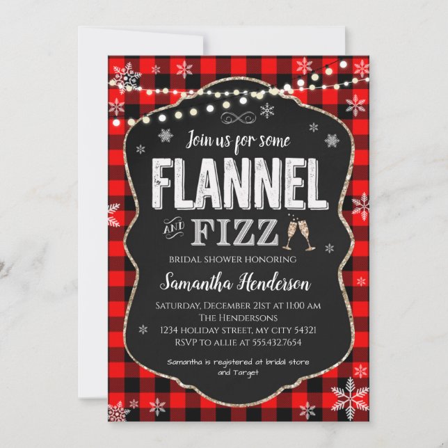Flannel and Fizz Bridal Shower Buffalo plaid  Invitation (Front)