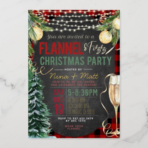 Flannel and Fizz Christmas Party Invitation Foil Invitation