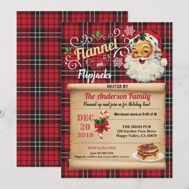 Flannel and flipjacks pajama and pancake party inv invitation (Front/Back)
