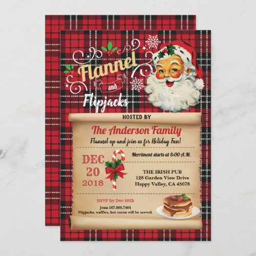 Flannel and flipjacks pajama and pancake party inv invitation