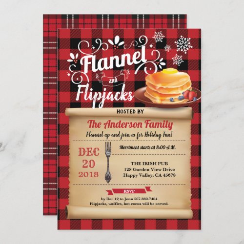 Flannel and flipjacks pajama and pancake party invitation