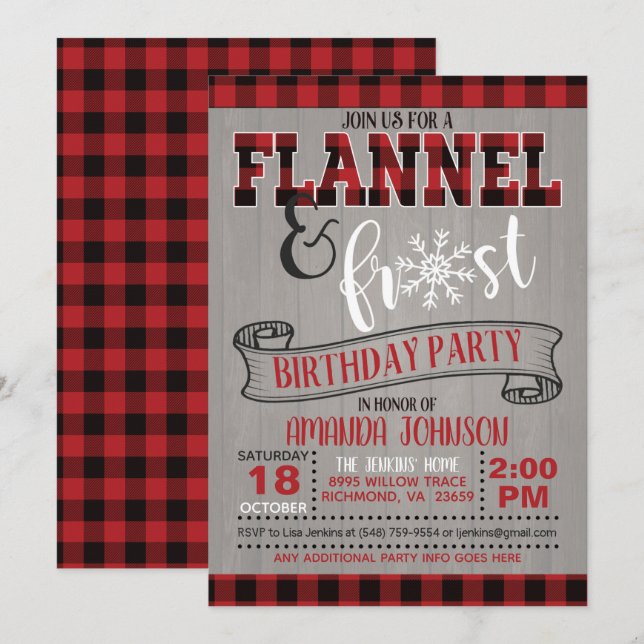 Flannel and Frost Birthday Party Invitation - GR (Front/Back)