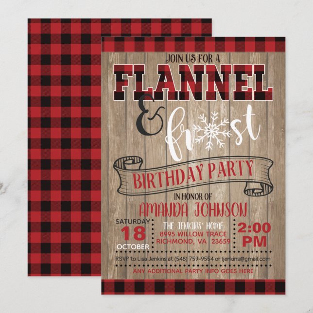 Flannel and Frost Birthday Party Invitation - WD (Front/Back)
