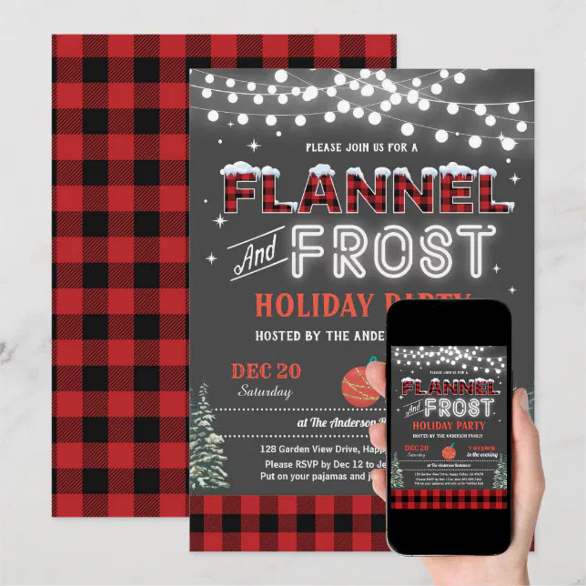 Flannel and frost Christmas holiday party adult Invitation | Zazzle