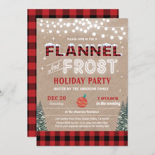 Flannel and frost Christmas holiday party rustic Invitation