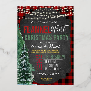 Flannel and Frost Christmas Party Invitation Foil Invitation
