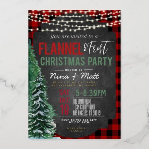 Flannel and Frost Christmas Party Invitation Foil Invitation