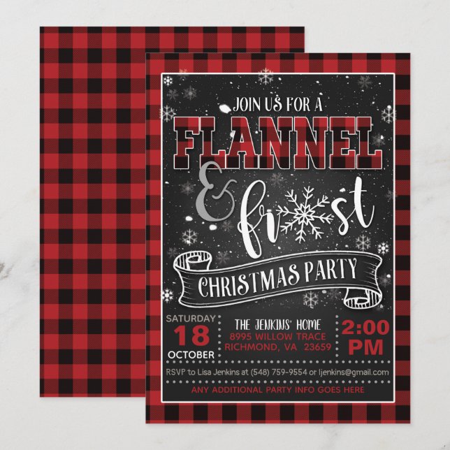 Flannel and Frost Christmas Party Invitation Red (Front/Back)