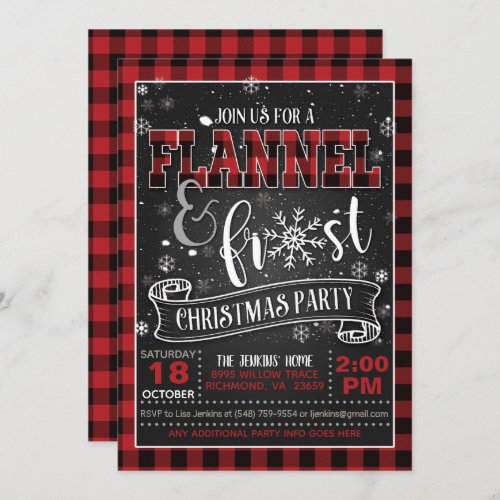 Flannel and Frost Christmas Party Invitation Red