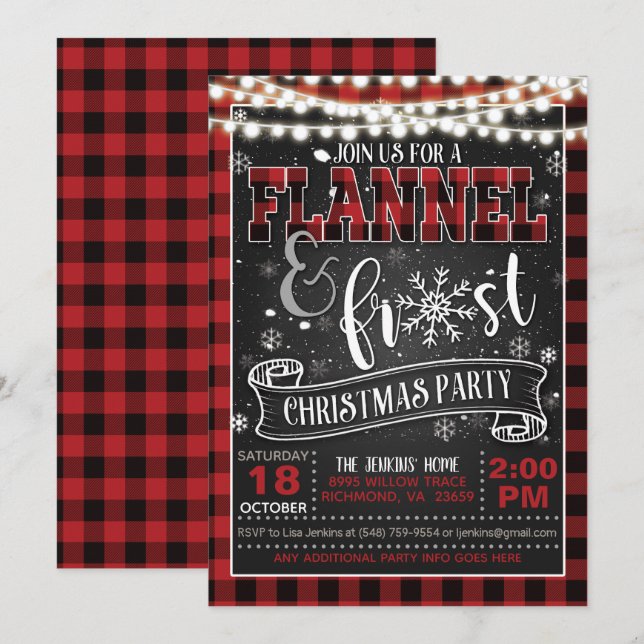 Flannel and Frost Christmas Party Invitation Red/L (Front/Back)