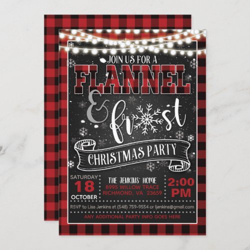 Flannel and Frost Christmas Party Invitation RedL