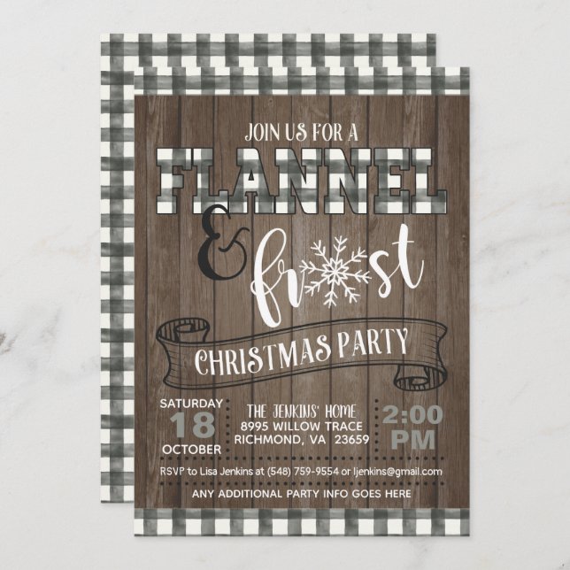Flannel and Frost Christmas Party Invitation Wht/W (Front/Back)