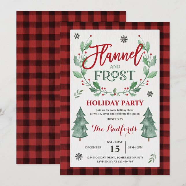 Flannel And Frost Holiday Party Invitation (Front/Back)