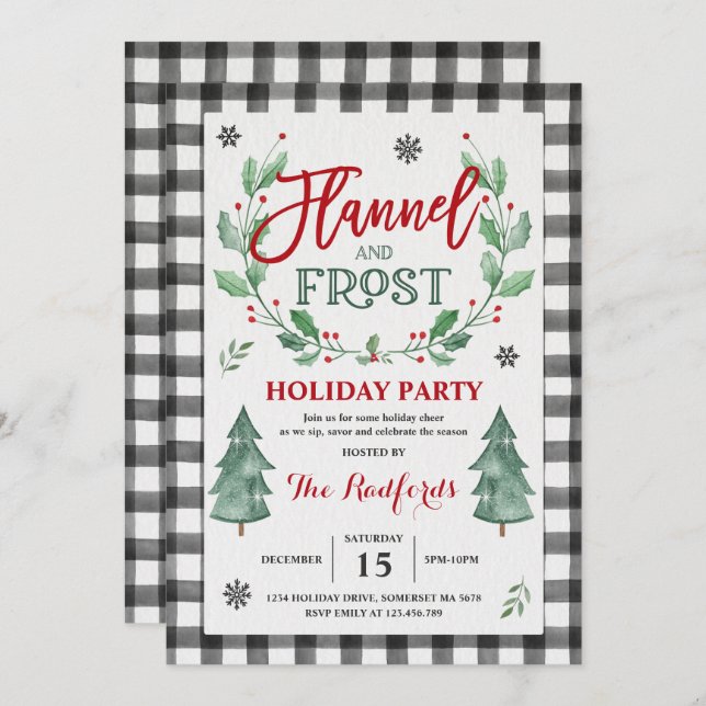 Flannel And Frost Holiday Party Invitation (Front/Back)