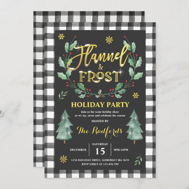 Flannel And Frost Holiday Party Invitation (Front/Back)