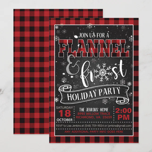 Flannel and Frost Holiday Party Invitation Red | Zazzle