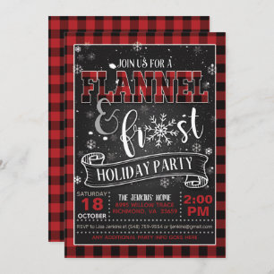 Flannel and Frost Holiday Party Invitation Red