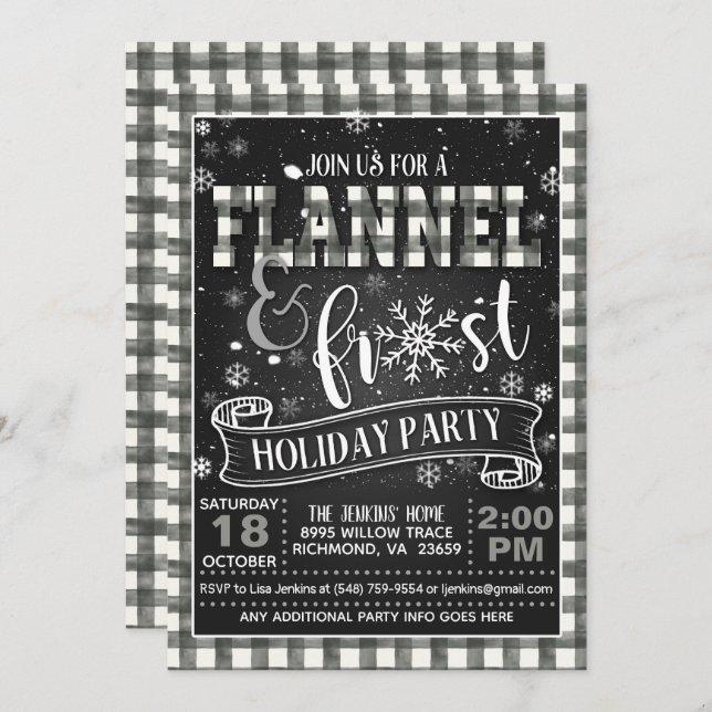 Flannel and Frost Holiday Party Invitation White (Front/Back)