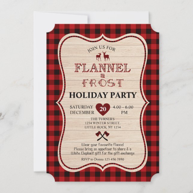 Flannel and Frost Lumberjack Christmas Holiday Invitation (Front)