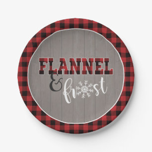 Flannel and Frost Paper Plate - Red - Gray Wood