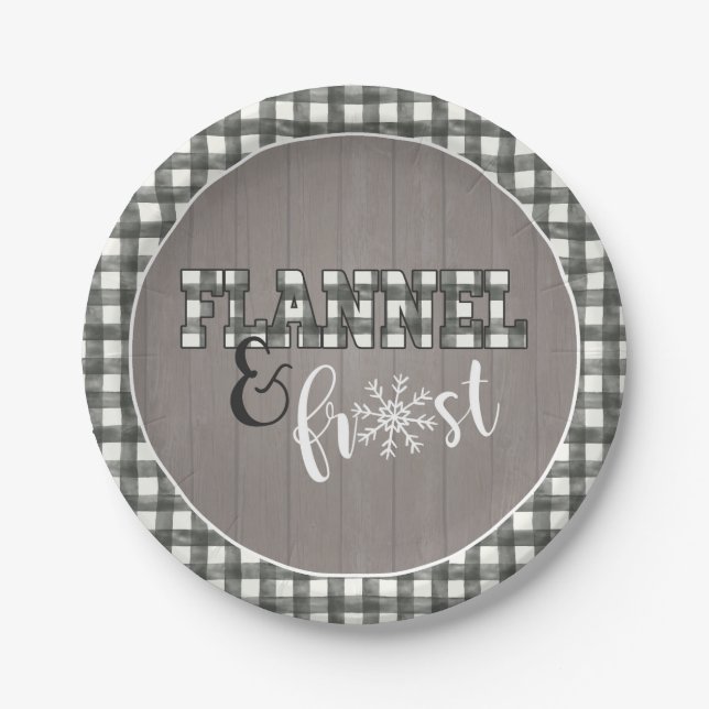 Flannel and Frost Paper Plate - White - Gray Wood (Front)