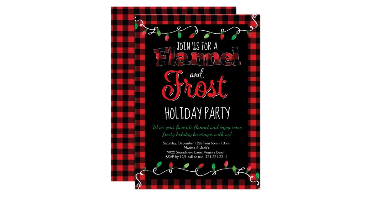 Flannel and Frost Red Black Plaid Christmas Party Invitation | Zazzle.com
