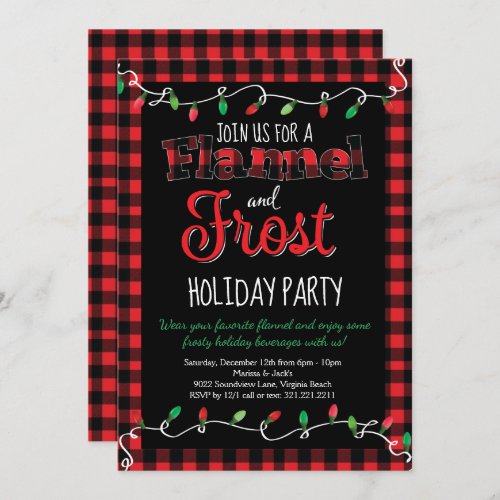 Flannel and Frost Red Black Plaid Christmas Party Invitation