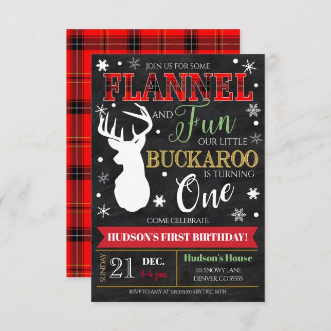  Flannel and Fun Boy First BIrthday Party Invite (Front/Back)