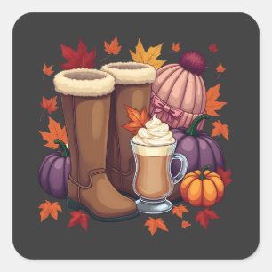 Flannel Boots Pumpkin Spice Latte Autumn Fall  Square Sticker