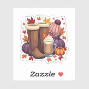 Flannel Boots Pumpkin Spice Latte Autumn Fall  Sticker