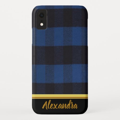 Flannel Buffalo Plaid Blue  lumberjack texture iPhone XR Case