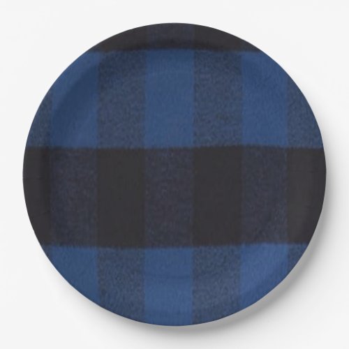 Flannel Buffalo Plaid Blue lumberjack texture Paper Plates