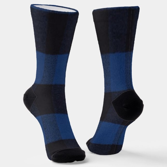 Flannel Buffalo Plaid Blue lumberjack texture  Socks (Angled)