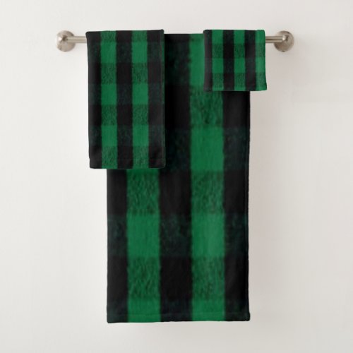 Flannel Buffalo Plaid Green lumberjack texture Bath Towel Set