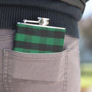 Flannel Buffalo Plaid Green lumberjack texture Flask