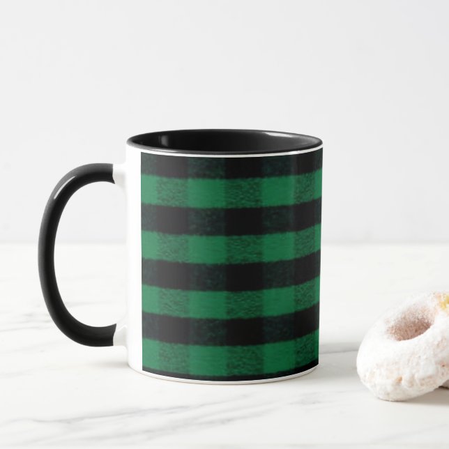 Flannel Buffalo Plaid Green lumberjack texture Mug (With Donut)