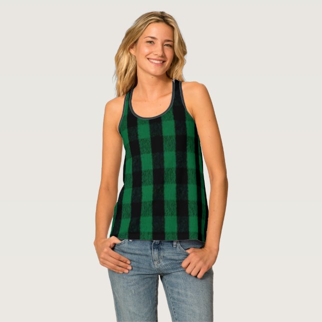 Flannel Buffalo Plaid Green lumberjack texture Tank Top (Front Full)