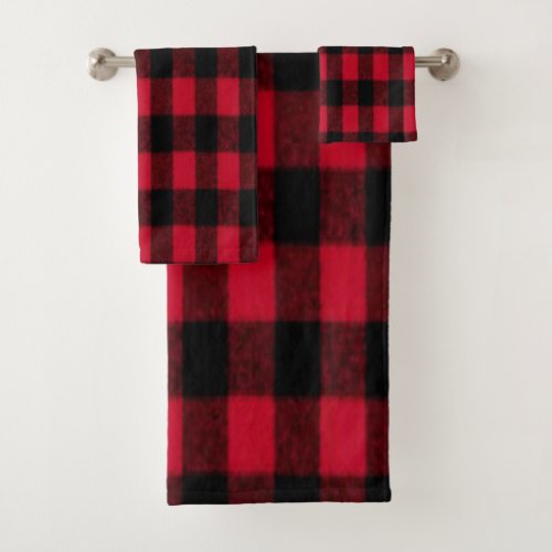 Flannel Buffalo Plaid Red lumberjack texture Bath Towel Set