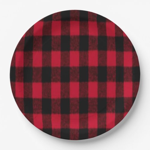 Flannel Buffalo Plaid Red lumberjack texture Paper Plates
