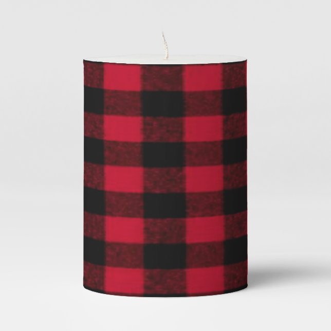 Flannel Buffalo Plaid Red lumberjack texture Pillar Candle (Front)