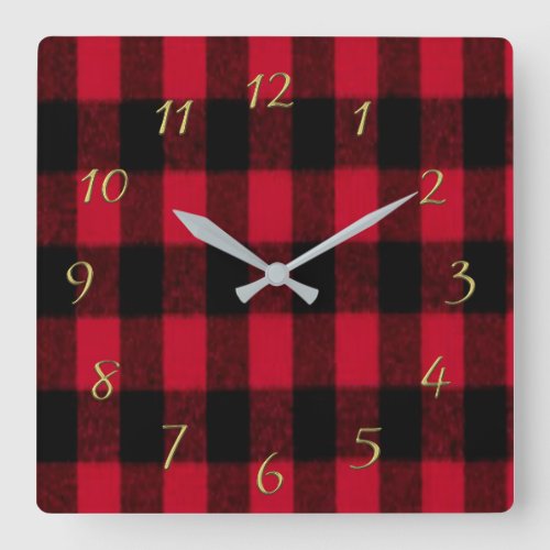 Flannel Buffalo Plaid Red lumberjack texture Square Wall Clock