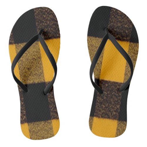 Flannel Buffalo Plaid Yellow lumberjack texture Flip Flops