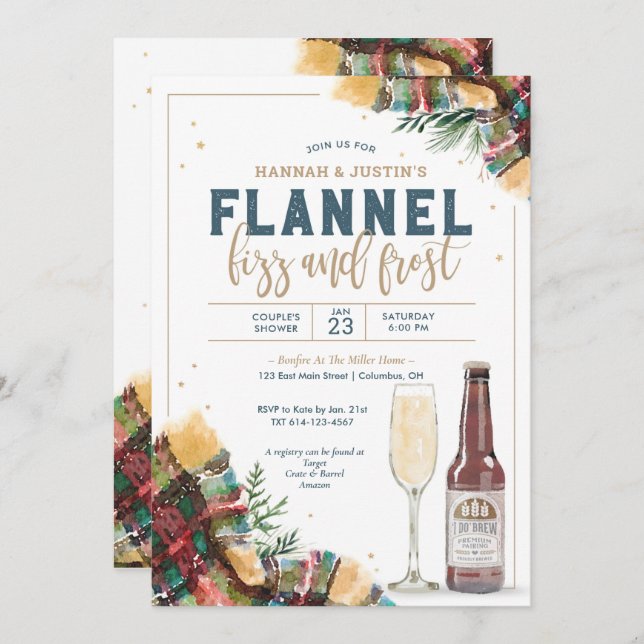 Flannel Fizz and Frost Couples Shower Invitation (Front/Back)