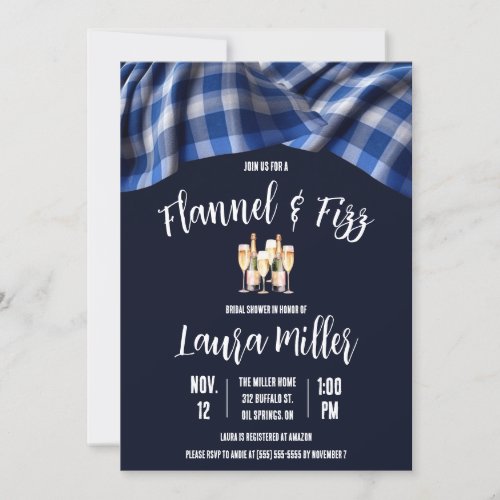 Flannel  Fizz Plaid Champagne Bridal Shower Invitation